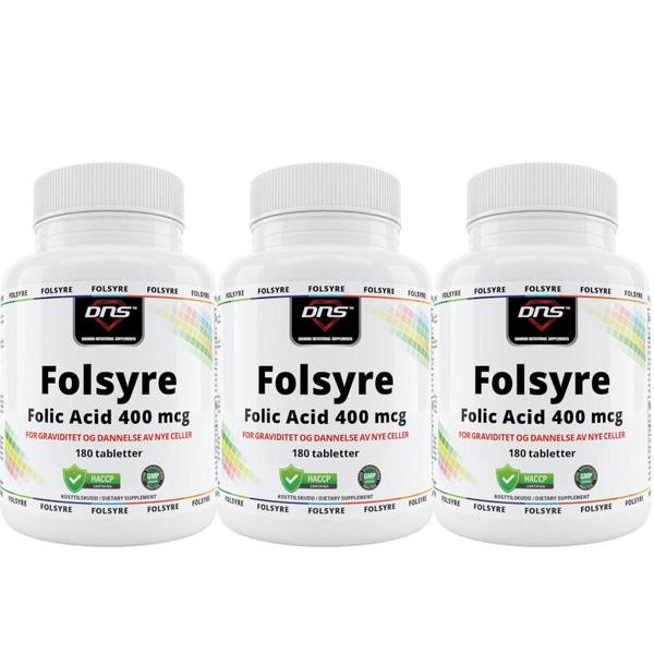 Hovedbilde 3-pack Folsyre - Folic Acid - 400 mcg - 3 X 180 ...